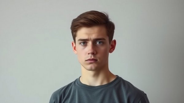 Serious young man's neutral portrait, shot against a plain background.