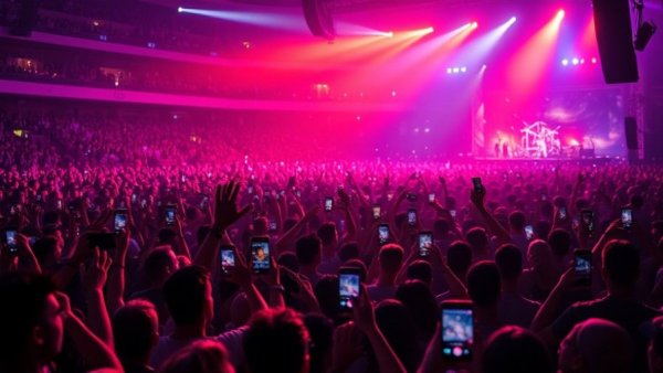 Energetic concert crowd at Freeman Coliseum, people filming