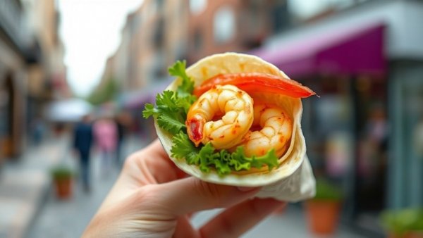 Savory shrimp wrap in San Antonio dining scene.