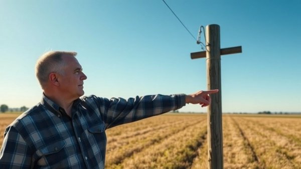 Man examines utility pole in Texas Panhandle.