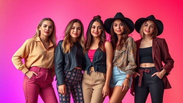 Stylish women posing against vibrant backdrop, toxic mom group signs concept.