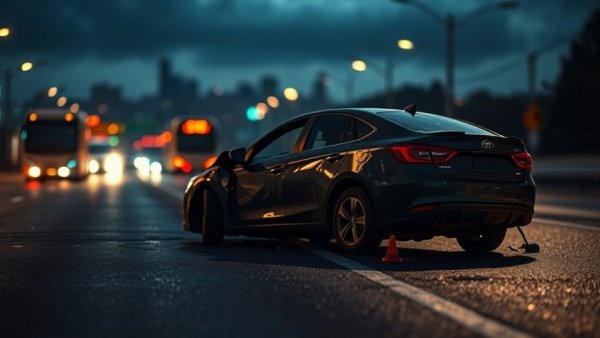 Multi-vehicle crash San Antonio night scene on highway.