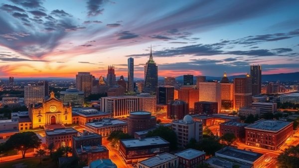 San Antonio business news: Vibrant cityscape at dusk featuring iconic landmarks.