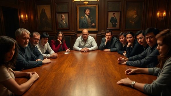 The Traitors Season 4 preview; intense circular table discussion.