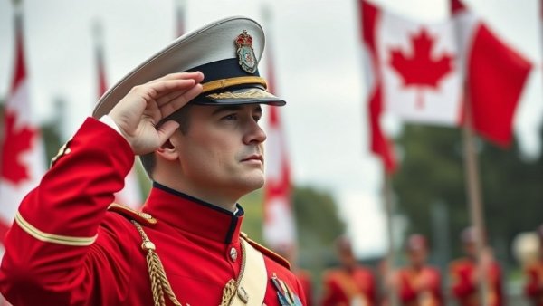 Mountie saluting a man in a white cap during a formal event, Canada