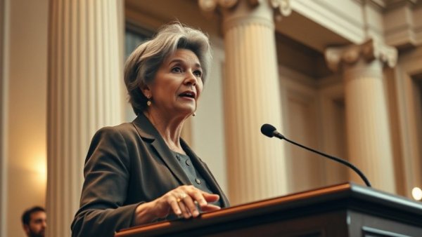 Texas voter news: woman addressing an audience in a formal setting