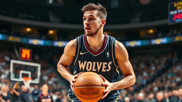Energetic Wolves player showcasing skills, illustrating NBA's top plays.