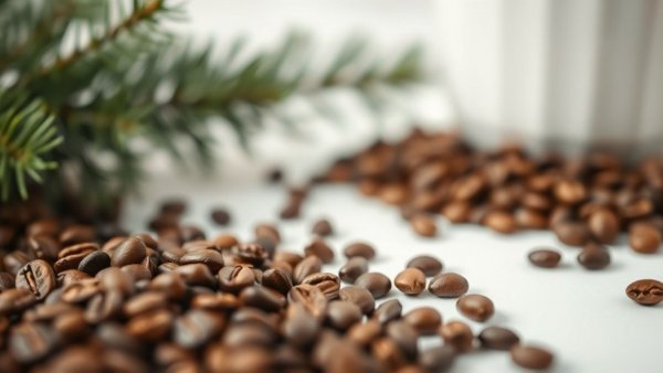 Coffee beans scattered next to pine branches, representing natural remedies for hair growth.