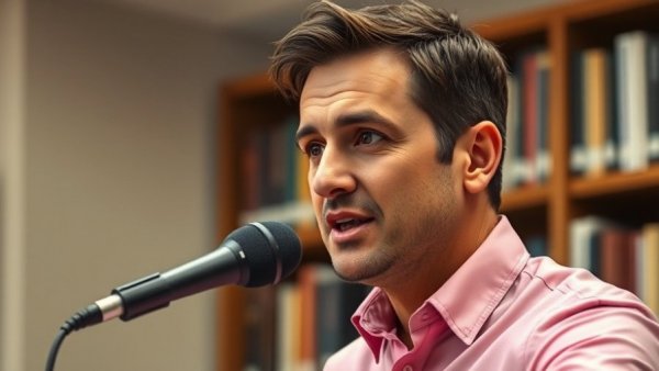 Man discussing healthy aging nutrition in a cozy library setting.
