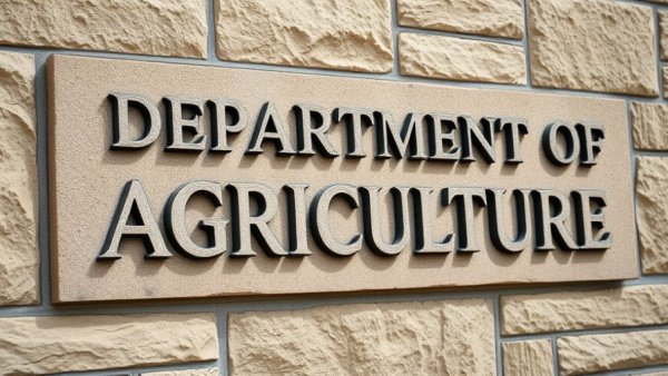 Department of Agriculture sign on stone wall related to USDA award payments Minnesota suspended.