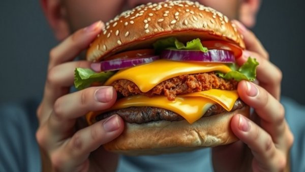 Close-up of person holding McDonald's giant burger with cheese.
