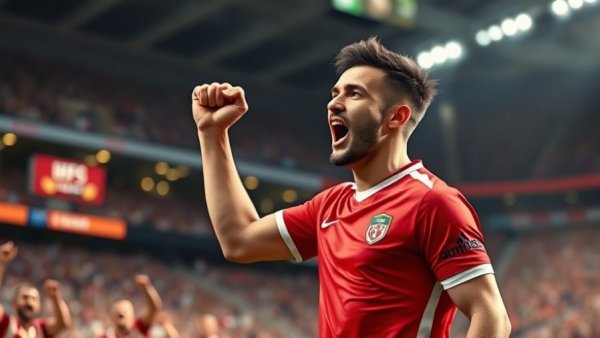 Indiana player celebrates victory, showcasing triumph, in stadium lighting.