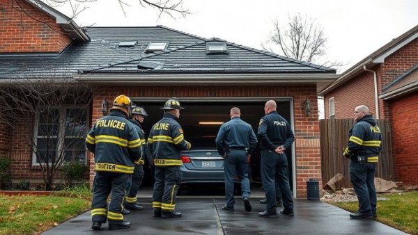 Emergency responders at residential fire aftermath, highlighting garbage explosion safety.