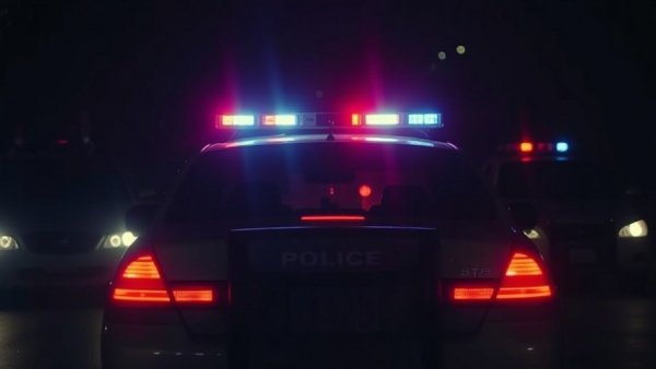 Police lights at night, grave robber arrested in Pennsylvania scene.