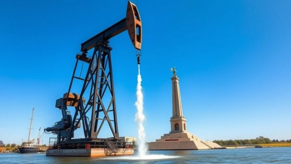 Texas oil industry anniversary with water gushing from a tall derrick against a clear sky.