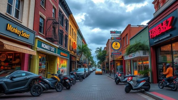 South Congress storefronts and vehicles during Paige store opening.