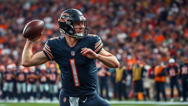 Chicago Bears playoff comeback action, quarterback mid-play.