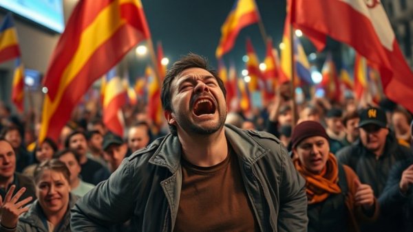Distressed man in protest amidst Cuba's communist regime rally.
