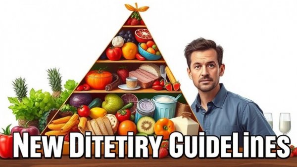 Illustration of new dietary guidelines 2025 2026 with food pyramid.