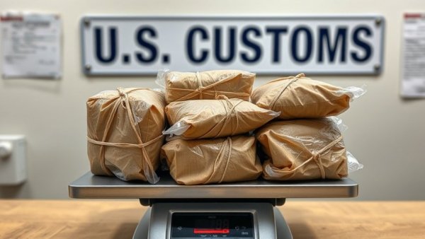Cocaine seizures at Texas border with U.S. Customs sign.