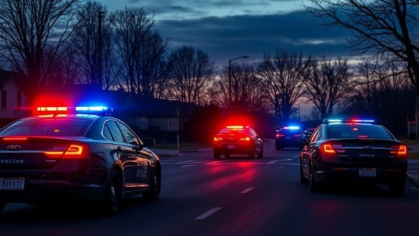 Evening scene with police cars and flashing lights in a suburban area, Austin homicide news.