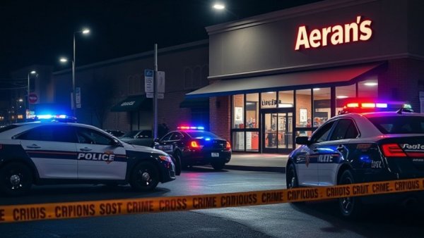 Austin crime scene at night with police cars and tape.