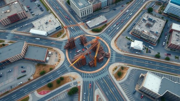 Aerial view of Pearland construction impacting commute.