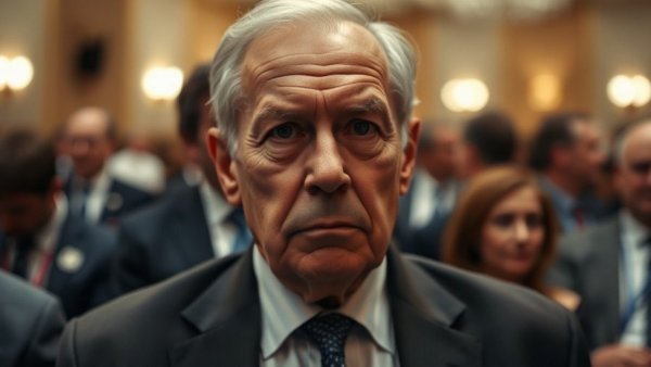 Serious older man attending formal event, DOJ criminal investigation into Fed Chair.