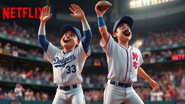 Japan baseball players celebrating with Netflix logo visible.