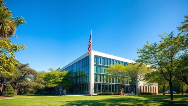 F.M. Law Park golf course renovations modern building under blue sky.