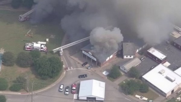 SkyEye shows heavy smoke as crews battle church fire near the North Freeway, HFD says