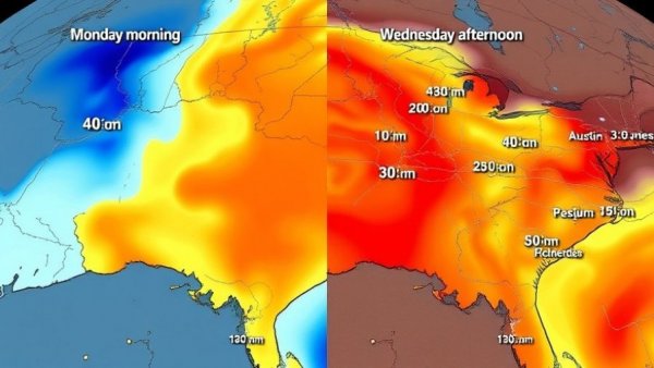 Austin weather forecast January 2026, morning and afternoon temperature map comparison.