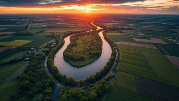 Aerial view of river and fields near Corpus Christi water crisis.