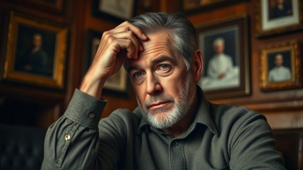 Middle-aged man contemplating in a warm room - health lessons for seniors.