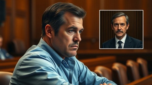 Courtroom scene during Uvalde shooting trial with two men.