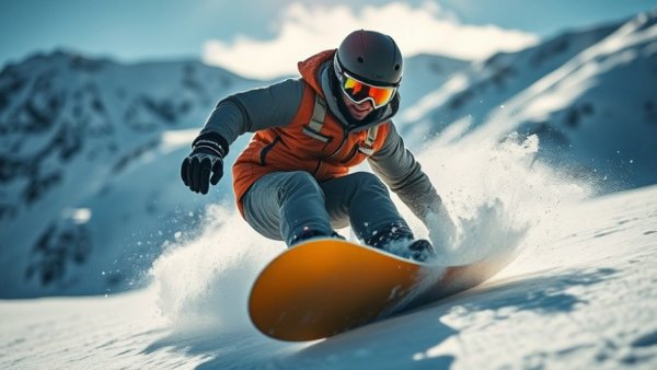 Ueli Kestenholz snowboarding action shot on mountain slope.