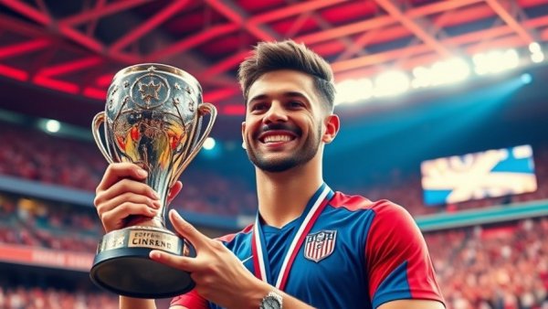 Miami vs Indiana National Championship preview featuring celebrating athlete with trophy.