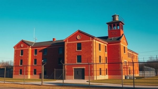 Texas prison building related to death row appeals, under blue sky.