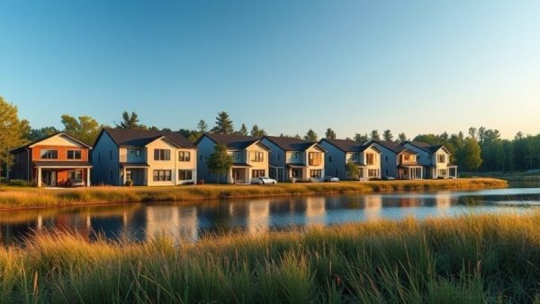 Modern suburban neighborhood by a lake, Texas property tax reform context.