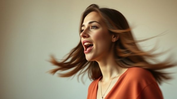 Woman discussing mental health techniques blurred in motion.
