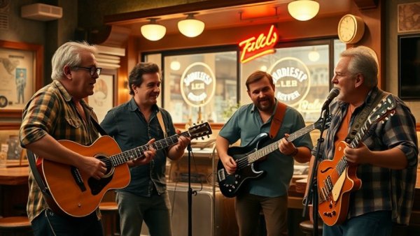 Casual musicians indoors with vintage decor in San Antonio.