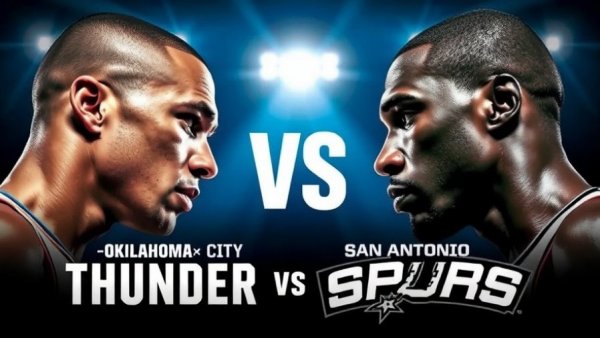 Oklahoma City Thunder vs San Antonio Spurs highlights poster with two players.