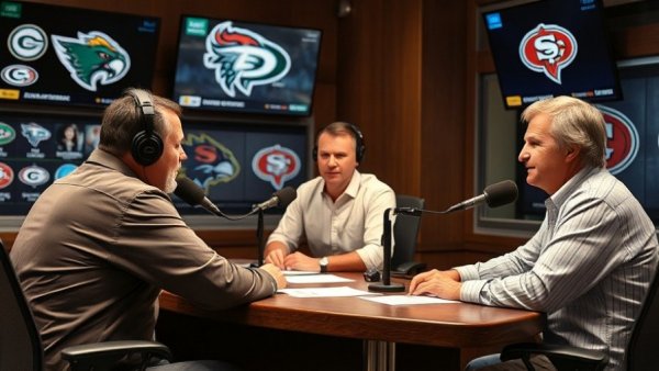 Houston Texans radio hosts discussing team news in studio.