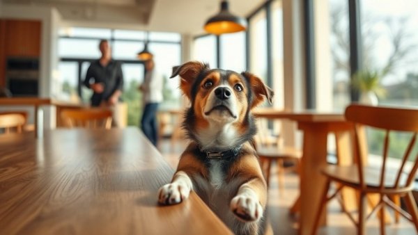 Dog dining scene in San Antonio restaurant with dog menu.