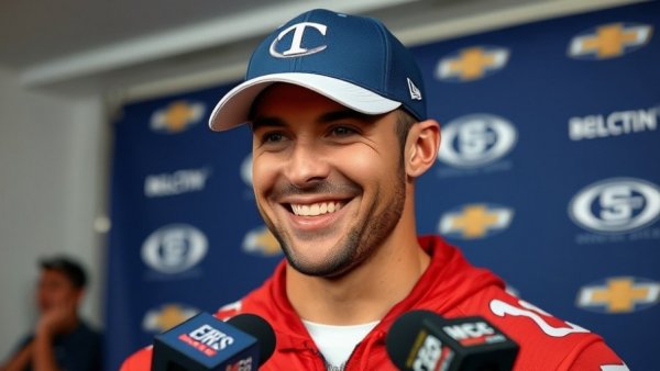 Smiling man in team cap during interview, Charlie Bullen Cowboys interview.