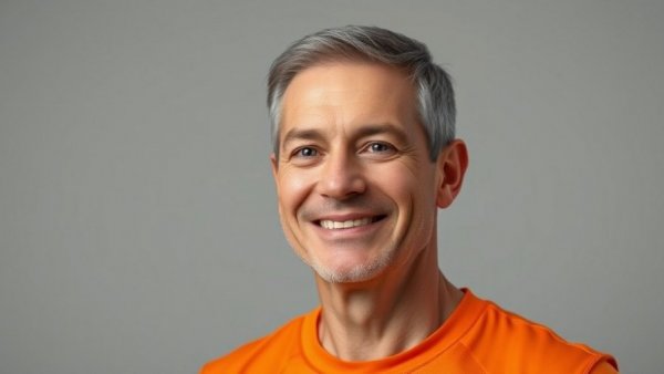 Celina ISD coach, orange shirt, studio portrait.