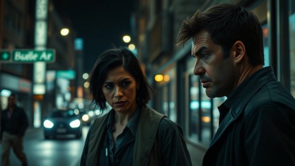 Urban street scene highlighting gun violence in America, moody lighting