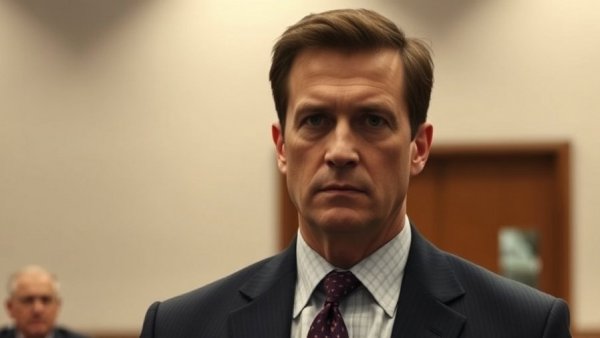 Uvalde officer in courtroom appearing serious during trial.