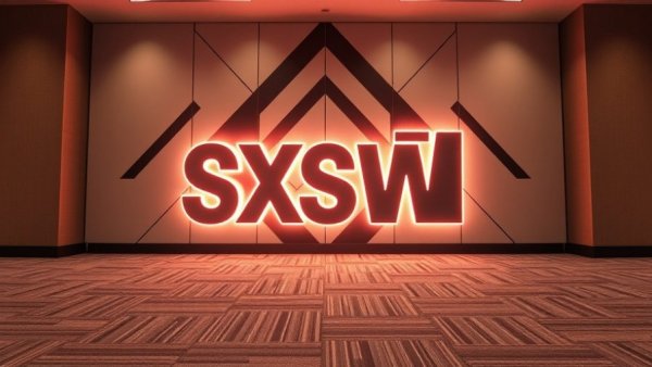 SXSW logo on display amid cancellation news.