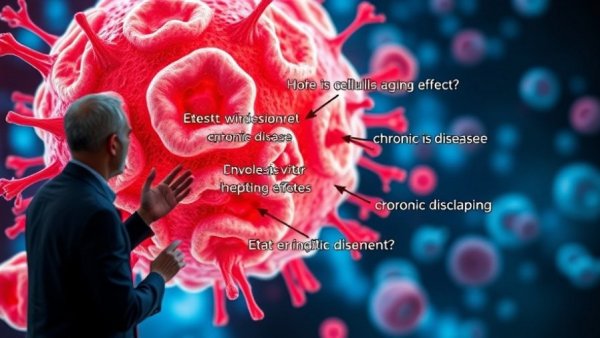 Explanation of healthy aging and chronic disease with cellular imagery.